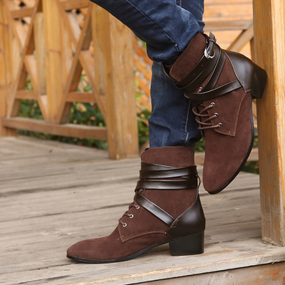 高帮男鞋高跟型男靴子英伦尖头皮鞋增高鞋韩版潮流军靴男士休闲鞋