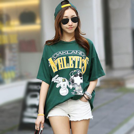 2017新款夏装韩版卡通字母印花体恤宽松大码中长款短袖t恤女纯棉