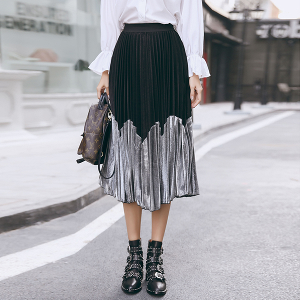 【13C】定制 16秋 超美推荐 在阳光下会闪光 拼接设计 半身裙