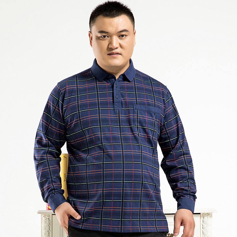 春秋中年男士长袖t恤宽松特大码胖爸爸男装加肥加大中年肥佬t恤衫