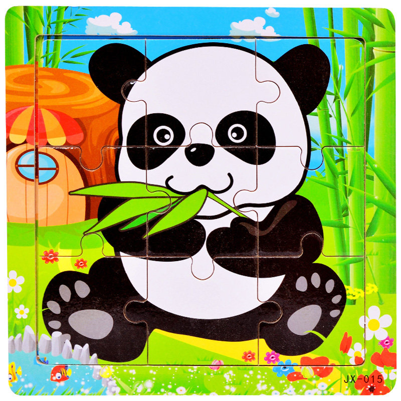 9片木质拼图 宝宝幼儿童积木制动物益智力早教玩具1-2-3-6岁包邮