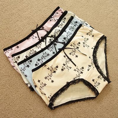 俏姑娘女士内裤 高弹力 舒适 平角 蕾丝 纯棉 2条盒装