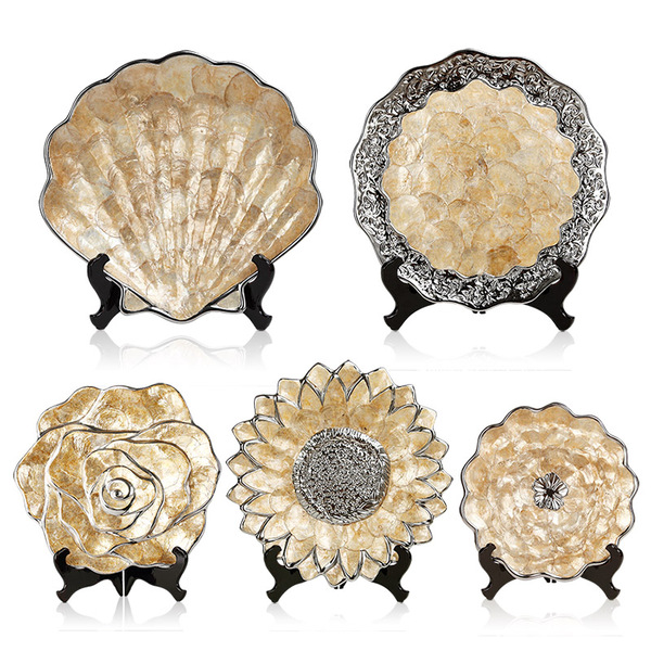 现代欧式样板房摆件贝壳干果盘 新古典家居装饰品 玄关客厅工艺品