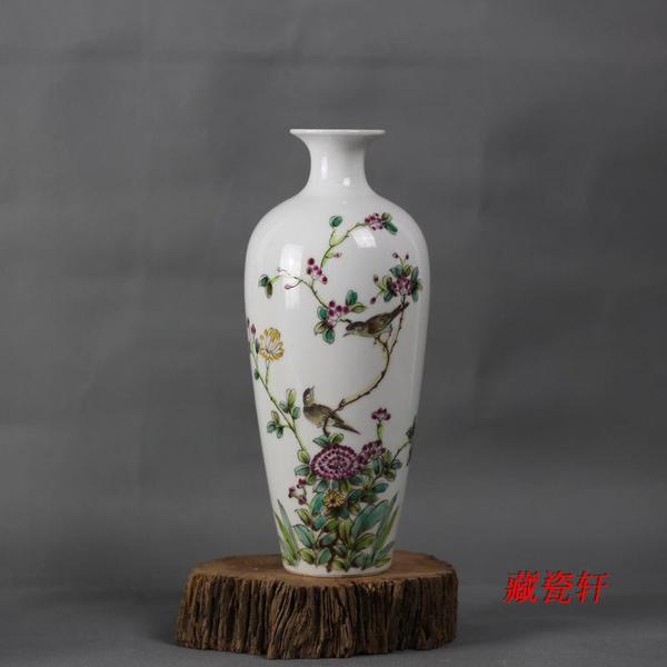 景德镇仿古瓷器 手绘乾隆年制花鸟瓶 古董古玩收藏品老货旧货摆件