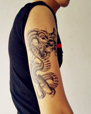 纹身贴纸防水男传统黑色大龙花臂纹身贴 过肩龙大图纹身贴龙纹身