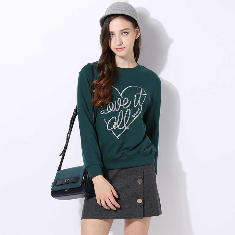 【eland官方官网】eland16年秋冬新品桃心绣字素色圆领卫衣eemt64t53r