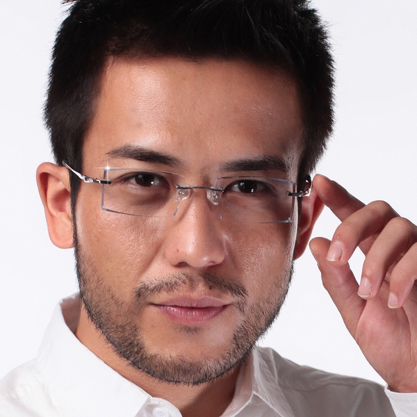 钻石切边镶钻超轻纯钛架无框防辐射眼镜 男款商务运动款5005m