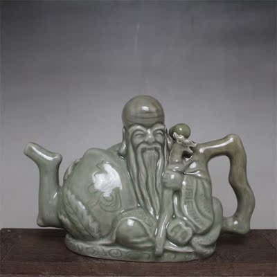 中号 宋耀州窑青瓷两心壶良心酒壶 古董古玩 仿古瓷器摆件收藏