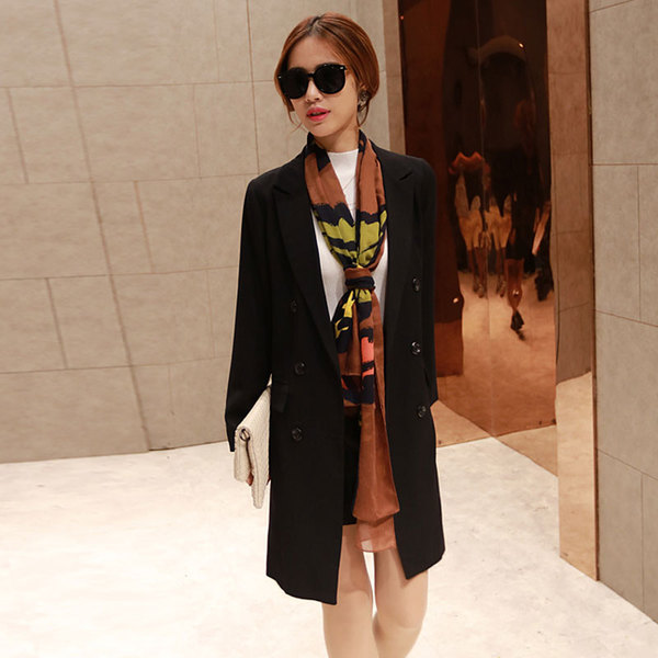 2017春装新款大码女装春秋装春季中长款修身双排扣风衣外套女 081