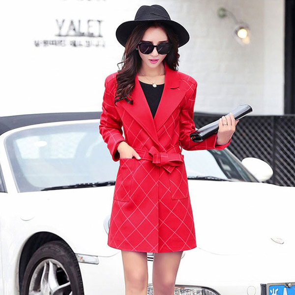 2016秋冬装新款韩版大码女装冬季中长款格子显瘦风衣外套女 8526