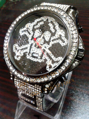 jacob&co捷克豹手表 hiphop嘻哈黑色骷髅头手表timezone watch