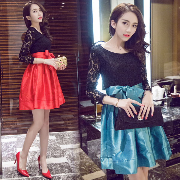 2016秋季新款夜店女装性感名媛气质七分袖连衣裙秋款泡泡裙蓬蓬裙