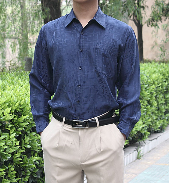 中老年真丝男长袖衬衫100%桑蚕丝男士衬衣 正品 杭州丝绸男装上衣