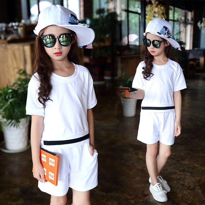 女童夏装套装短袖新款2017儿童运动服小女孩韩版潮中大童休闲套装