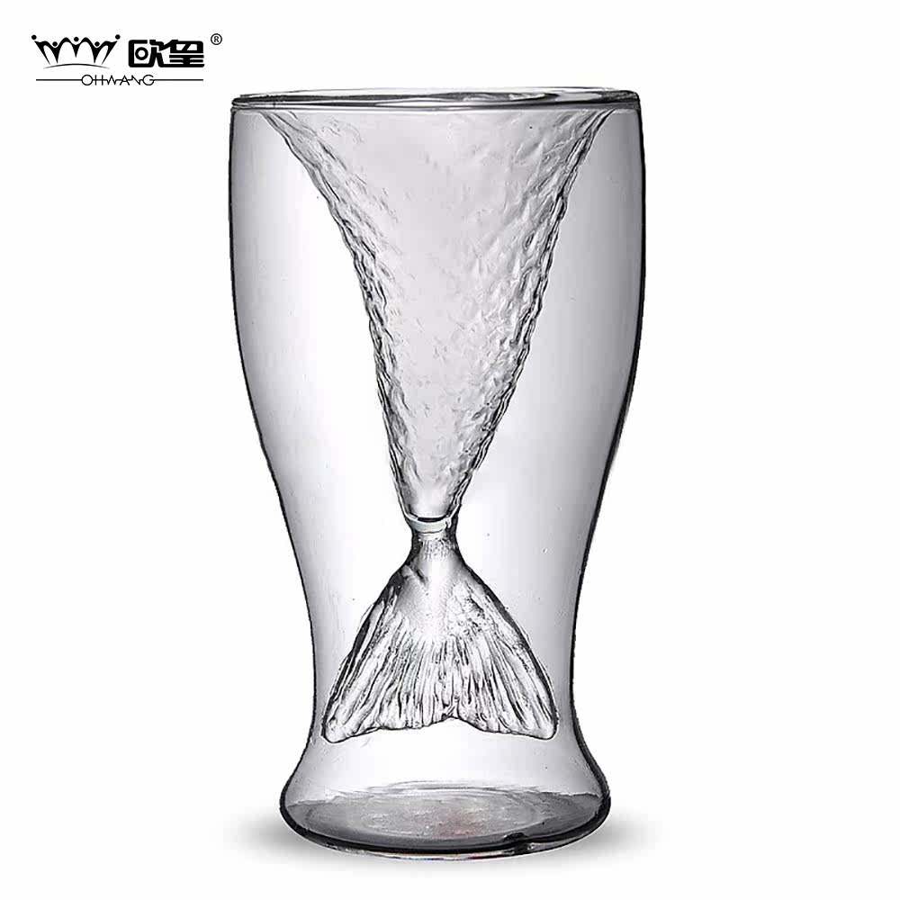 【欧皇旗舰店】欧皇创意优雅美人鱼玻璃杯红酒果汁茶水杯子双层耐热