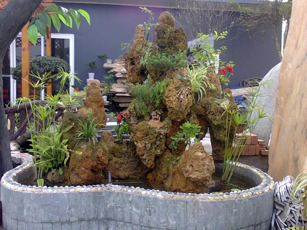 成都 假山石喷泉盆景,楼顶花园景观设计 植物租赁 大小型绿植