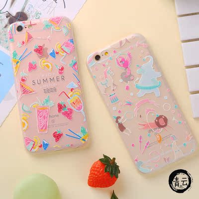 苹果iphone7plus手机壳7浮雕壳6splus硅胶软壳夏日动物园原创意壳