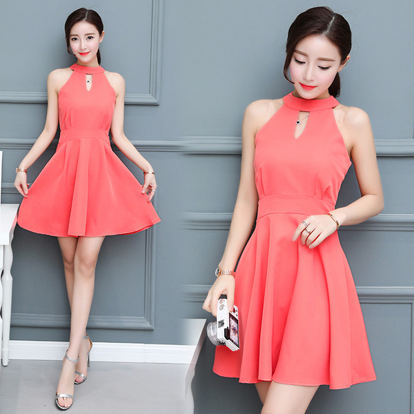 2017夏季新款V领连衣裙显瘦修身裙子韩版小香风无袖百搭短裙女潮
