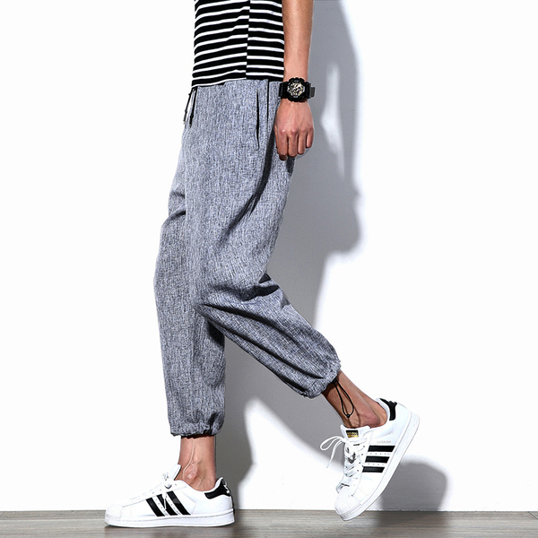 夏季男士阔腿运动休闲裤八分裤大码青年薄款宽松哈伦裤潮学生薄款
