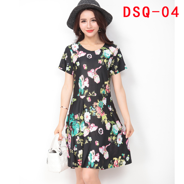 阿里巴巴批发网女装夏季大码冰丝中长款碎花裙A字裙炫民风连衣裙