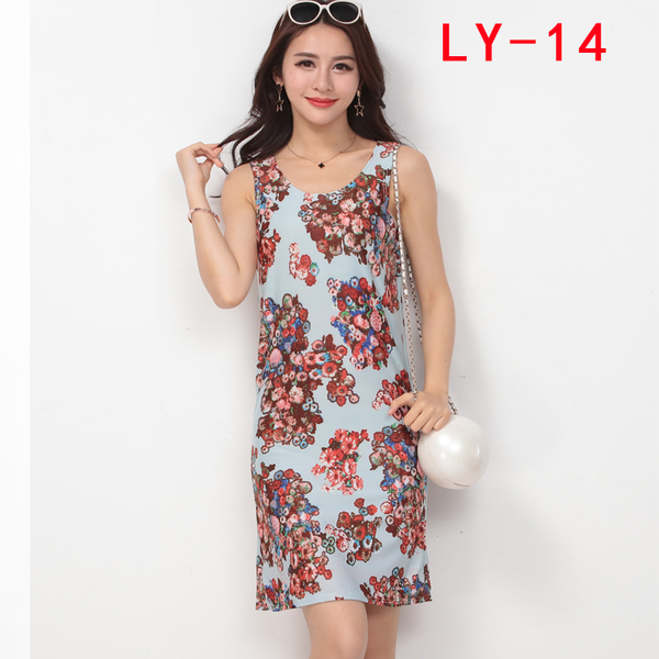 批发女装连衣裙中长款韩国宽松胖MM碎花裙民族风冰丝无袖背心裙夏