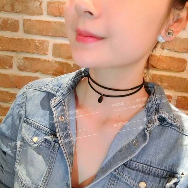 原宿复古黑色蕾丝颈链水钻颈带项圈女欧美朋克项链短款简约锁骨链