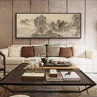 新中式水墨画国画客厅山水风景装饰画 沙发背景墙画横幅装饰画