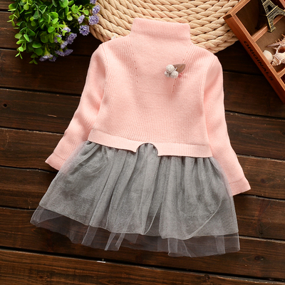 新款女宝宝高领毛衣裙秋冬婴儿线衫韩版3-5岁女童针织连衣裙春秋