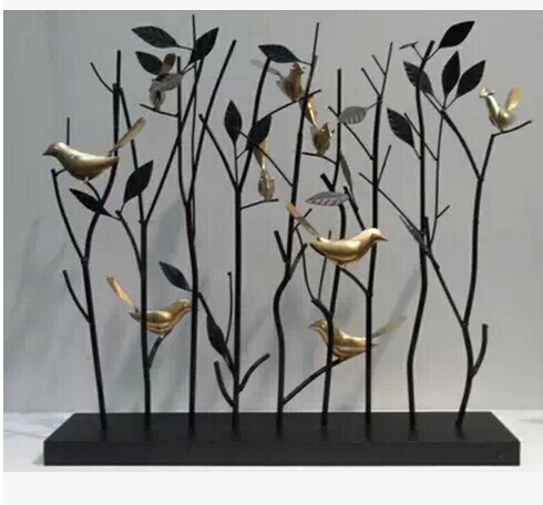 铁艺发财树摆件客厅装饰复古金属工艺鸟摆设办公室书房创意饰品-淘宝