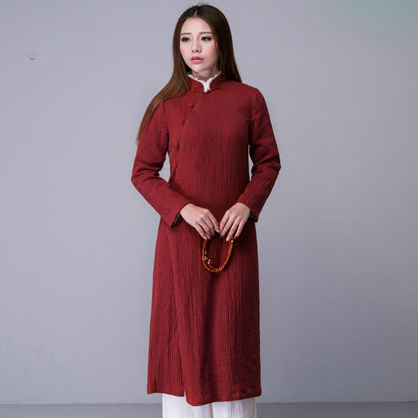 秋装唐装女中式盘扣上衣棉麻长袖禅修服茶服民族风女装居士服长款