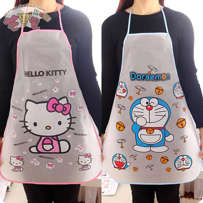 韩版超时尚厨房无袖围裙可爱卡通透明kitty防水防油防污公主围裙
