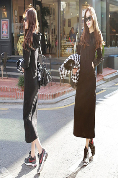 2017 autumn and winter Korean version of the long sweater with a hat dress female Slim warm hedge lady plus cashmere dress