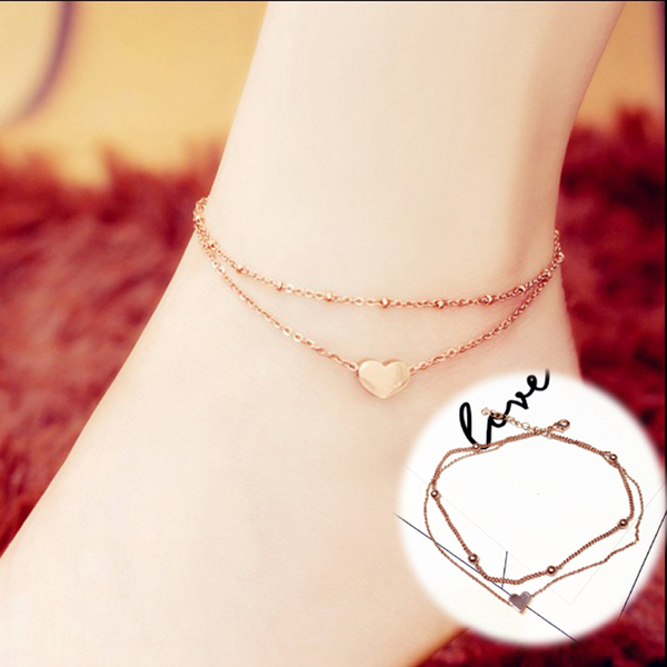 心愿为你跳动日韩版简约双层百搭桃心爱心脚链欧美学生配饰脚饰品