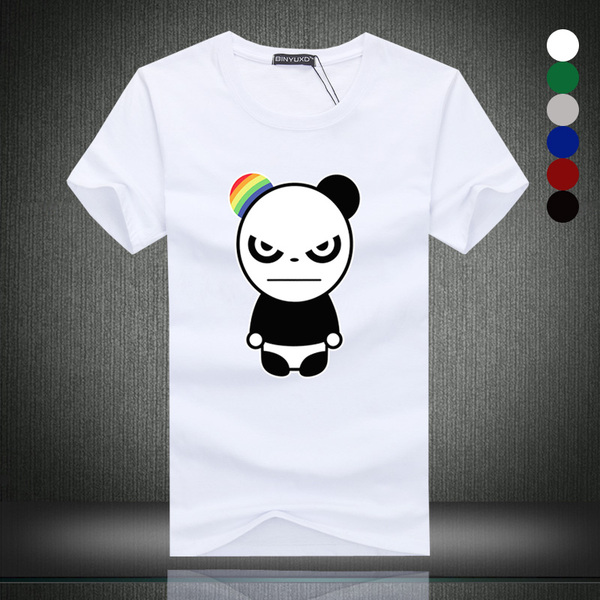 暴力不死愤怒的熊猫男士短袖t恤丅大童男孩夏日衣服有带图案短轴