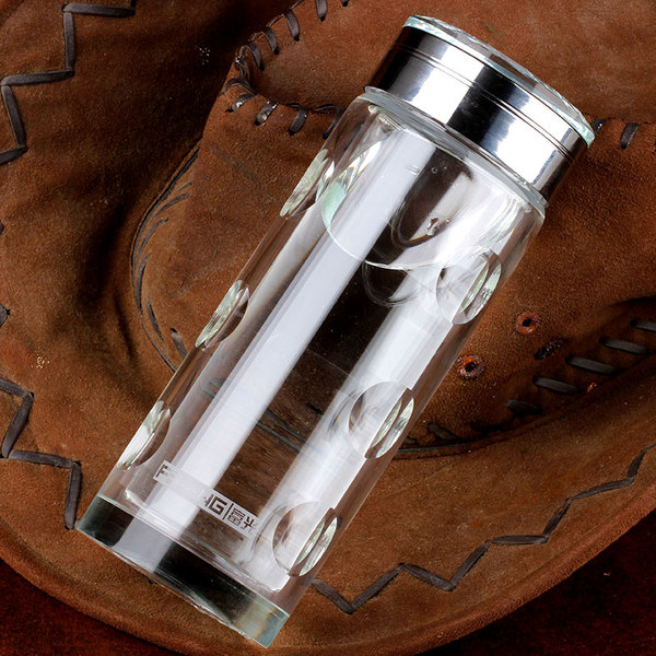 正品富光水晶双层玻璃杯g115带盖透明茶杯便携创意杯子男女士水杯