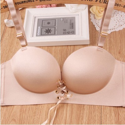 雅雅新款一片式无痕文胸内衣拉b逼绑带无聚拢型钢圈小胸加厚性感