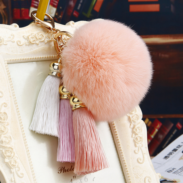 韩国创意礼品可爱冰丝流苏汽车钥匙扣女包挂件钥匙链毛绒毛球饰品