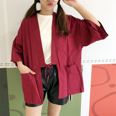 2016夏学院风原宿日式浴衣和风外套龙刺绣宽松短袖开衫和服上衣女