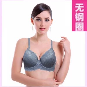 无钢圈聚拢文胸小胸厚款蕾丝透气胸罩春夏女士性感深V调整型内衣