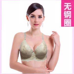 无钢圈聚拢文胸小胸厚款蕾丝透气胸罩春夏女士性感深V调整型内衣