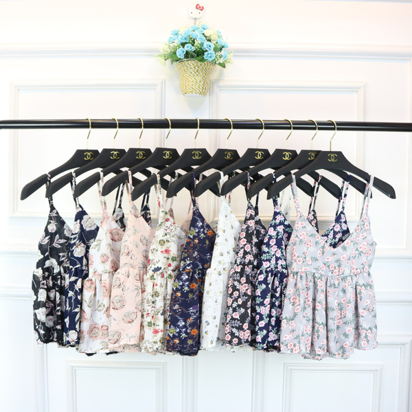 2016夏季新款韩版甜美雪纺碎花显瘦荷叶边裙摆V领小背心吊带女