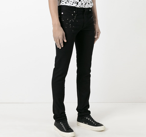 kappler-凯普兰 17春夏弹力黑色斜纹扣针装饰 牛仔裤