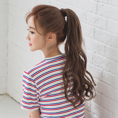 假发马尾假发女长卷发绑带式逼真大波浪中长款梨花头马尾辫假发片