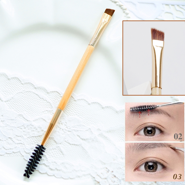 竹柄 双头眉刷螺旋状眉梳 眉粉刷小眉毛刷化妆工具便携带睫毛刷