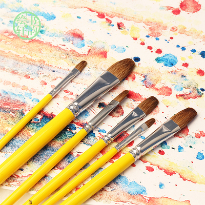 凡高圆峰826狼毫尼龙水粉笔水彩油画笔6支套装平头黄杆丙烯画笔