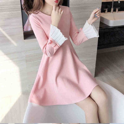 【天天特价】春季新款韩版拼接修身连衣裙女收腰显瘦A字裙中长款