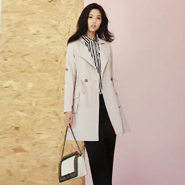 帛系列 春装新款 欧美风大翻领系带收腰优雅气质风衣外套