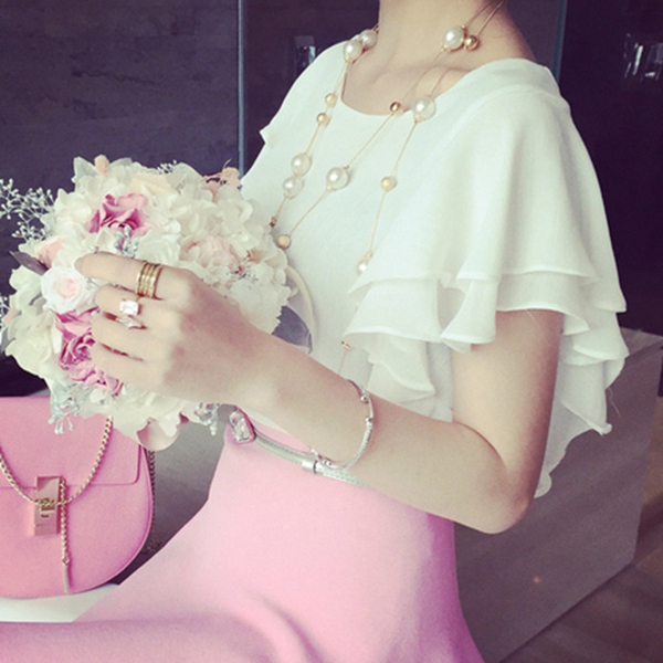 2017夏装新款女装宽松学生韩版雪纺衫短袖女百搭大码飞飞袖上衣潮