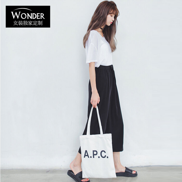 韩版夏季雪纺阔腿裤女高腰七分裤大码直筒休闲裤春秋九分阔脚女裤