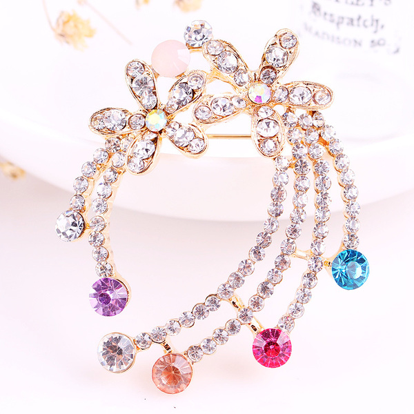 买二送一韩版时尚高档手工水晶彩钻动物花草合金胸针女别针正品